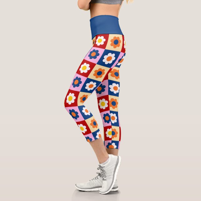Leggings Capri Retro Cute colorful Pastel Flowers Pattern  (Izquierda)