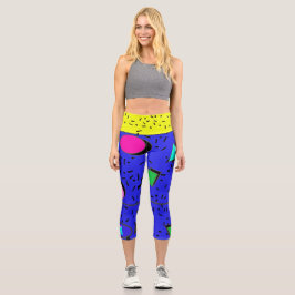 Leggings Capri Retro estilo abstracto de Memphis de Electric Blue