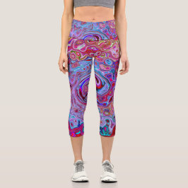 Leggings Capri Retro Groovy Resumen Lavender y Mágenta Swirl