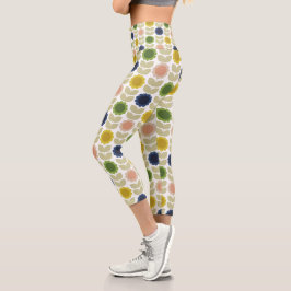 Leggings Capri Retro Groovy Summer Flowers Stems