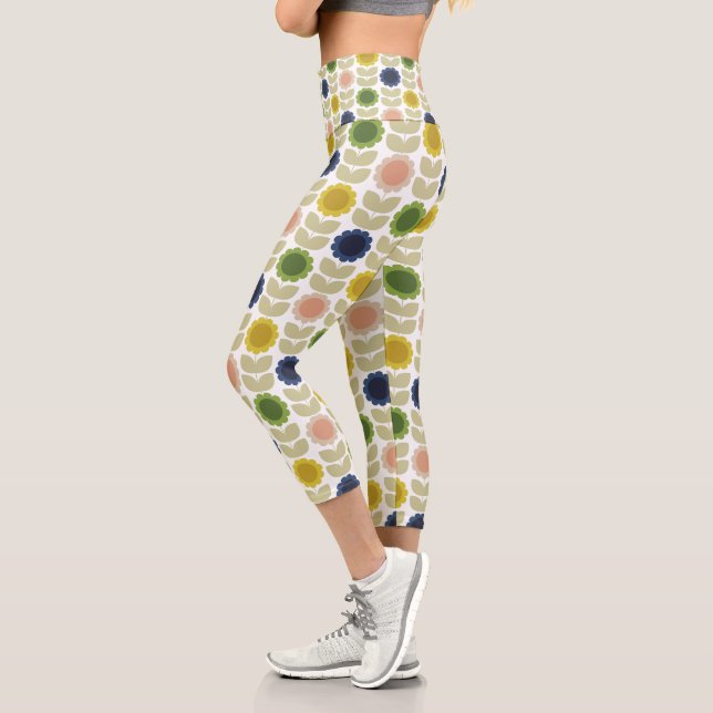 Leggings Capri Retro Groovy Summer Flowers Stems (Izquierda)