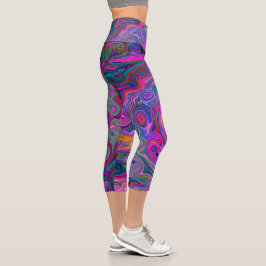 Leggings Capri Retro Magenta, barrido verde y Naranja