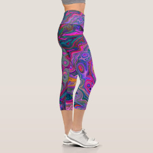 Leggings Capri Retro Magenta, barrido verde y Naranja