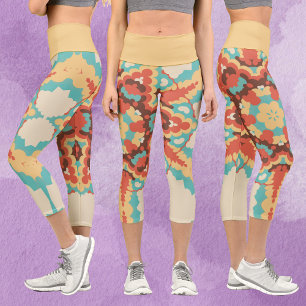 Leggings Capri Retro Mandala azul rojo y amarillo