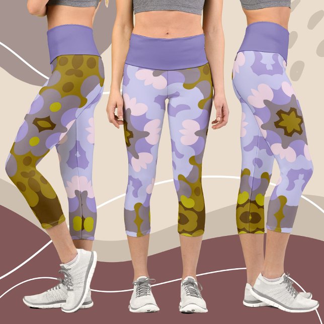 Leggings Capri Retro Mandala Flor Amarillo Azul y Púrpura (Subido por el creador)