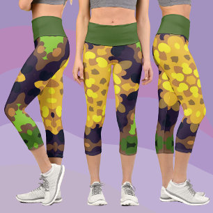 Leggings Capri Retro Mandala Flor amarillo morado y verde