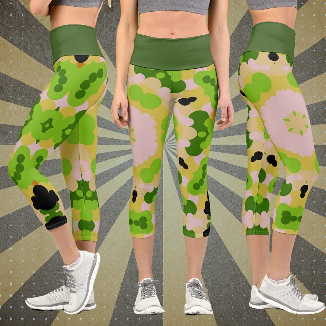 Leggings Capri Retro Mandala Flor Amarillo Verde y Blanco (Subido por el creador)