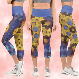 Leggings Capri Retro Mandala Flor Amarillo y Azul