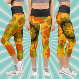 Leggings Capri Retro Mandala Flor Amarillo y Naranja