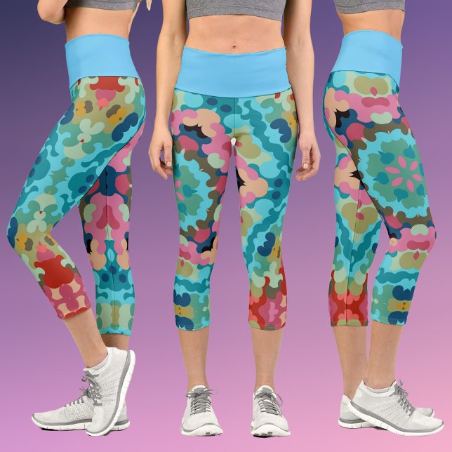 Leggings Capri Retro Mandala Flor Azul rosa y verde (Subido por el creador)