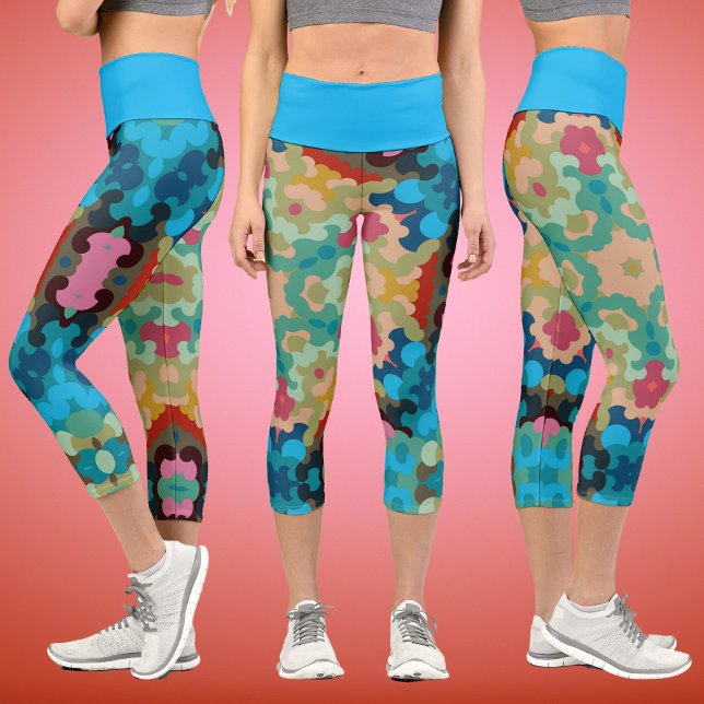 Leggings Capri Retro Mandala Flor Azul Verde y rosa (Subido por el creador)
