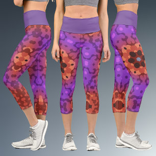 Leggings Capri Retro Mandala Flor morado y rojo