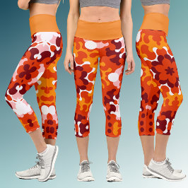 Leggings Capri Retro Mandala Flor Naranja blanco y amarillo