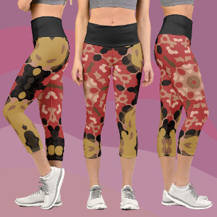 Leggings Capri Retro Mandala Flor Rojo y Marrón