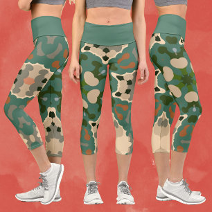 Leggings Capri Retro Mandala Green Brown y Naranja