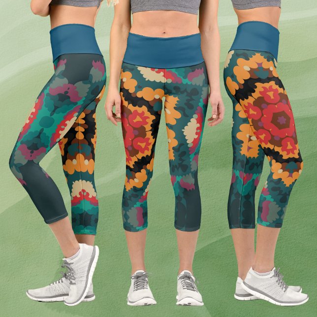 Leggings Capri Retro Mandala Naranja azul y rojo (Subido por el creador)