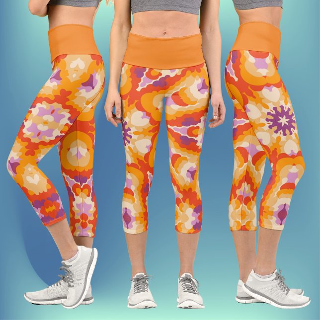 Leggings Capri Retro Mandala Naranja rojo morado y amarillo (Subido por el creador)