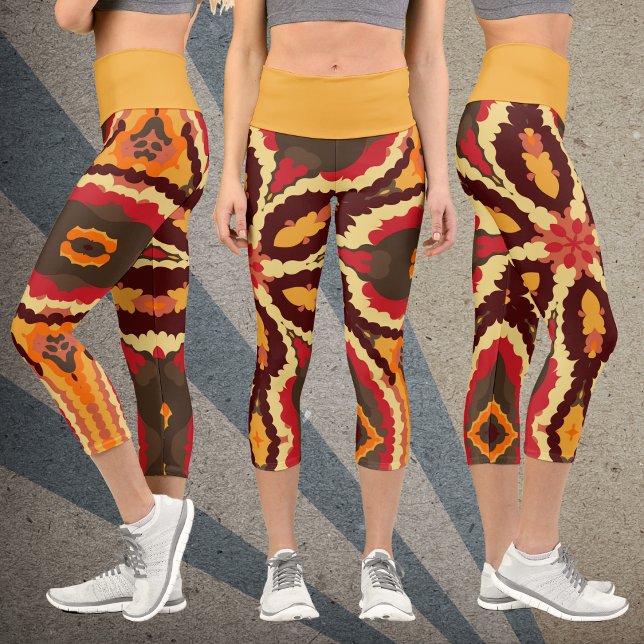 Leggings Capri Retro Mandala Naranja rojo y marrón (Subido por el creador)