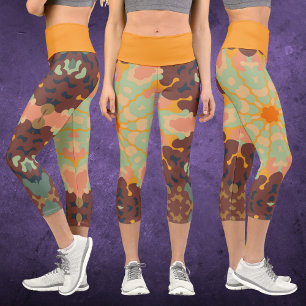 Leggings Capri Retro Mandala Naranja verde y amarillo