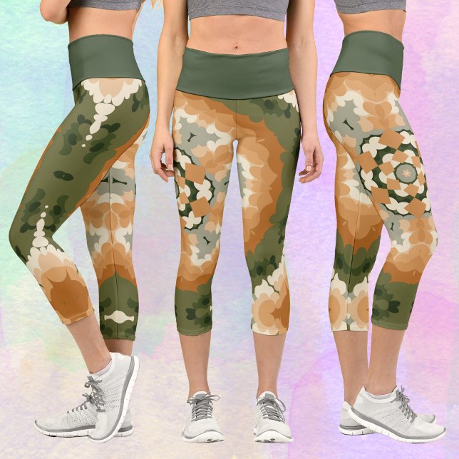 Leggings Capri Retro Mandala Naranja Verde y Blanco (Subido por el creador)