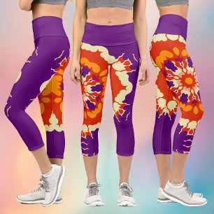 Leggings Capri Retro Mandala Púrpura Rojo y Naranja