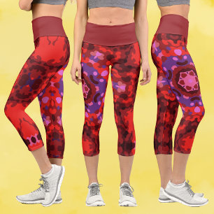 Leggings Capri Retro Mandala rojo y púrpura