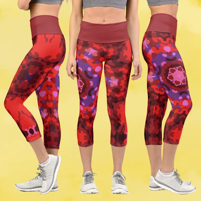Leggings Capri Retro Mandala rojo y púrpura (Subido por el creador)