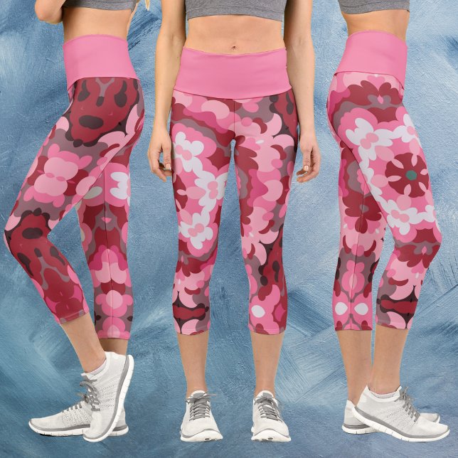 Leggings Capri Retro Mandala rosa rojo y blanco (Subido por el creador)