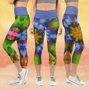 Leggings Capri Retro Mandala Verde Azul y rosa