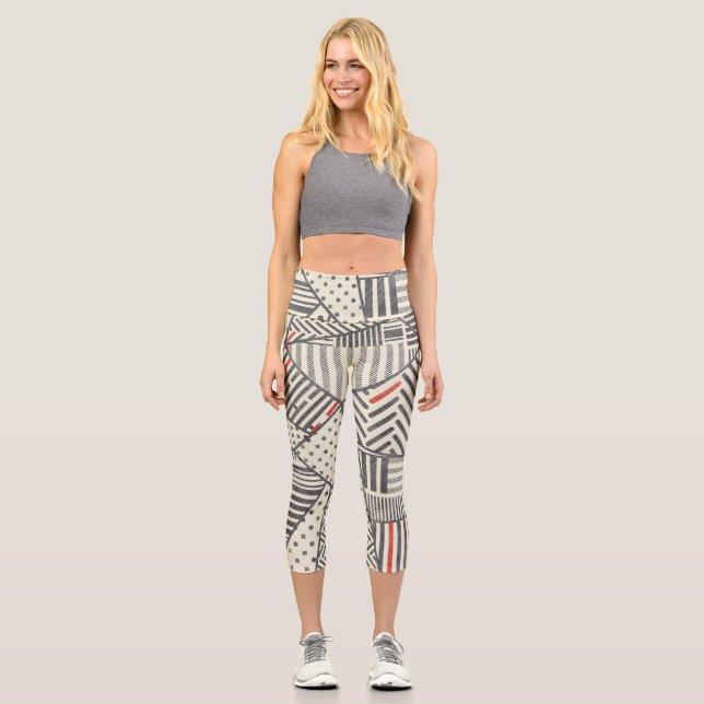 Leggings Capri Retro Patchwork: Resumen de diseño geométrico (Anverso)