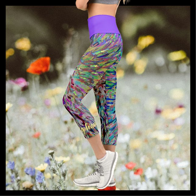 Leggings Capri Retro Resumen Floral Púrpura Azul Amarillo Nombre (Subido por el creador)
