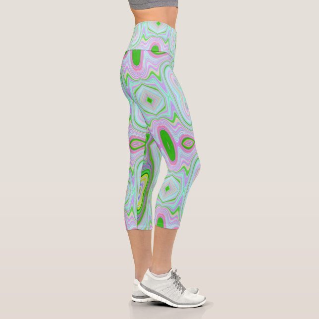 Leggings Capri Retro Resumen Rosa, Lime Green y Aqua Pattern (Derecha)