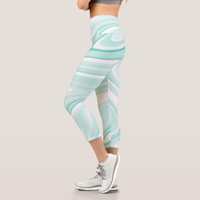 Leggings Capri Retro Swirl Líquido Aqua Pintado Verde Estético (Izquierda)