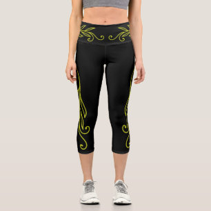 Leggings Capri Rizos de hoja verde fluorescente