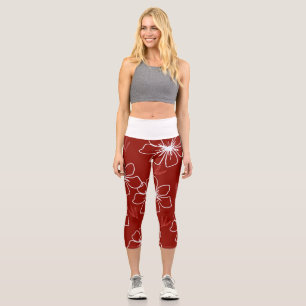 Leggings Capri Rojo con Flor transparente blanca