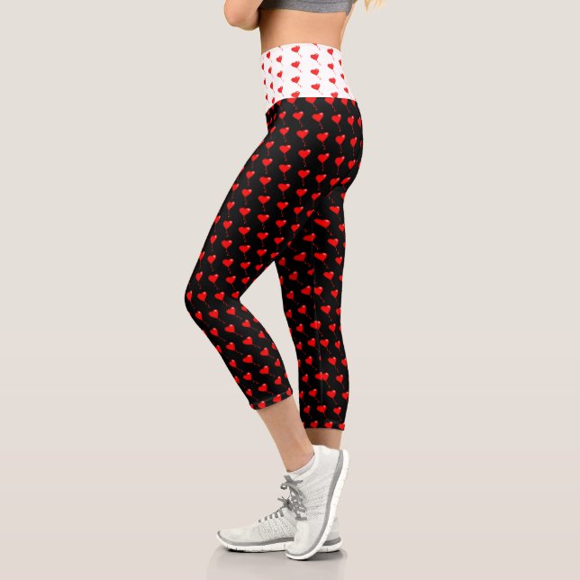 Leggings Capri Rojo Corazón Girly Fun Balloon Pattern Blanco Negr (Izquierda)