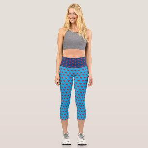 Leggings Capri Rojo Corazón Girly Fun Balloon Pattern Moda Azul