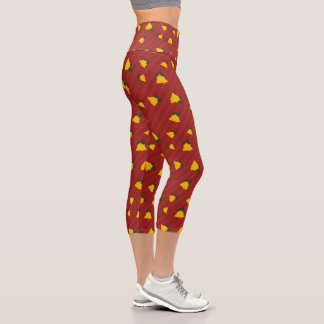 Leggings Capri Rojo de vacaciones Dorado Rayado Campanas Navidad