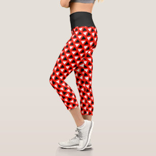 Leggings Capri Rojo Negro Color Blanco Patrón Capris de alto dest