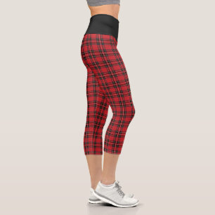 Leggings Capri Rojo Tartán Negro Tocado Capris De Alta Desgana