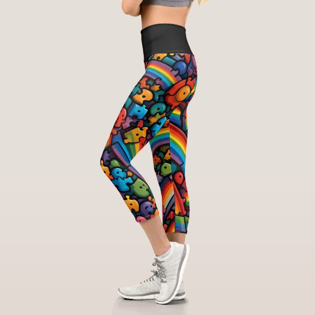 Leggings Capri Rompecabezas del arco iris (Izquierda)