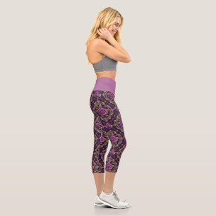 Leggings Capri Ropa Activa de Yoga con Mandala de Rosa Púrpura co