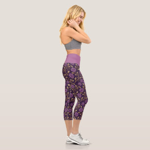 Leggings Capri Ropa Activa de Yoga con Mandala Floral Púrpura con