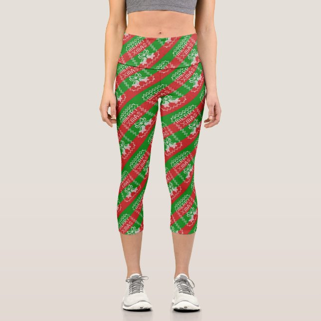 Leggings Capri Ropa de jingle de patrón de suéter feo Hilo de nav (Anverso)
