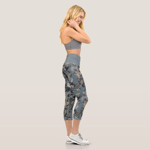 Leggings Capri Ropa deportiva de jungla botánica gris azul de mod