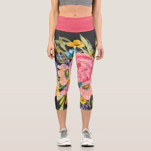 Leggings Capri Rosa acuarela Floral Bouquet