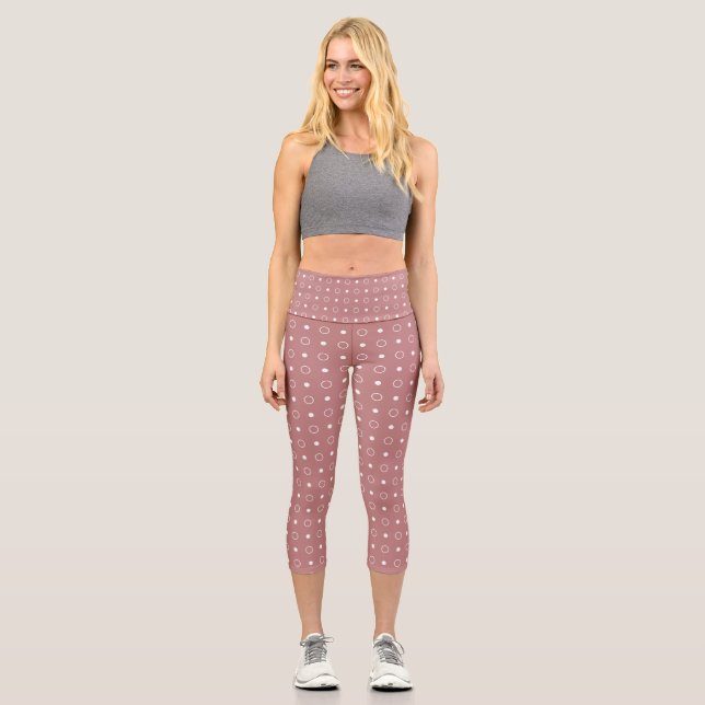 Leggings Capri Rosa antiguo y puntos y anillos blancos (Anverso)