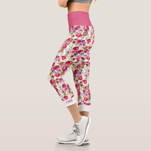 Leggings Capri Rosa bonito Floral Rosa Moda Giral Monograma