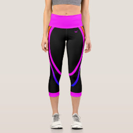 Leggings Capri Rosa Caliente Estampado Geométrico Negro Estilo Mo