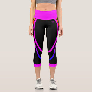Leggings Capri Rosa Caliente Estampado Geométrico Negro Estilo Mo